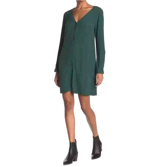Madewell Womens Smokey Spruce V-Neck Button-Down Novel Dress Long Sleeve Large - Picture 1 of 14